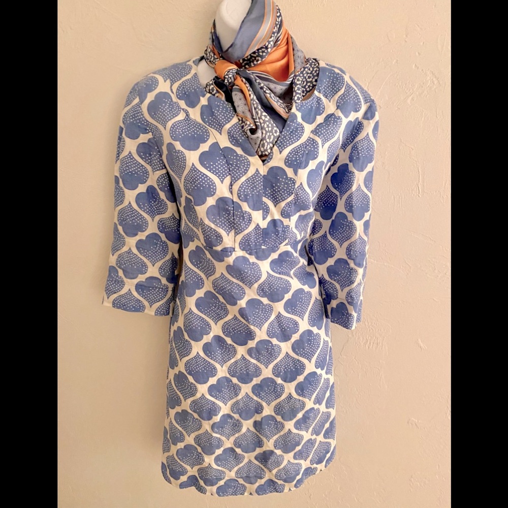 Boden Linen Dress-14 p blue print , all linen